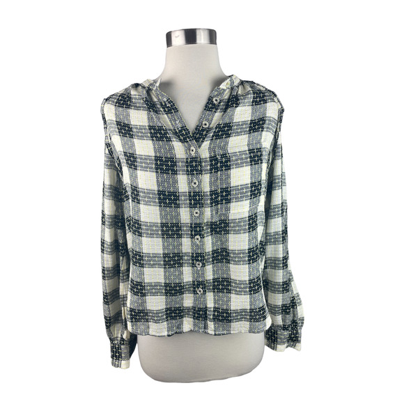 Pilcro XS Black and White Checker Button Up Long Sleeved Blouse - Picture 1 of 5